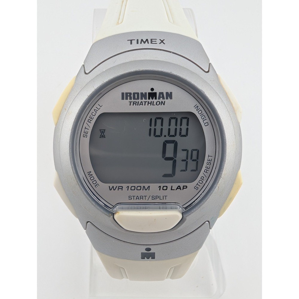 Timex Ironman Triathlon Digital Watch Men 40mm‎ Case 10 Lap White- New Battery